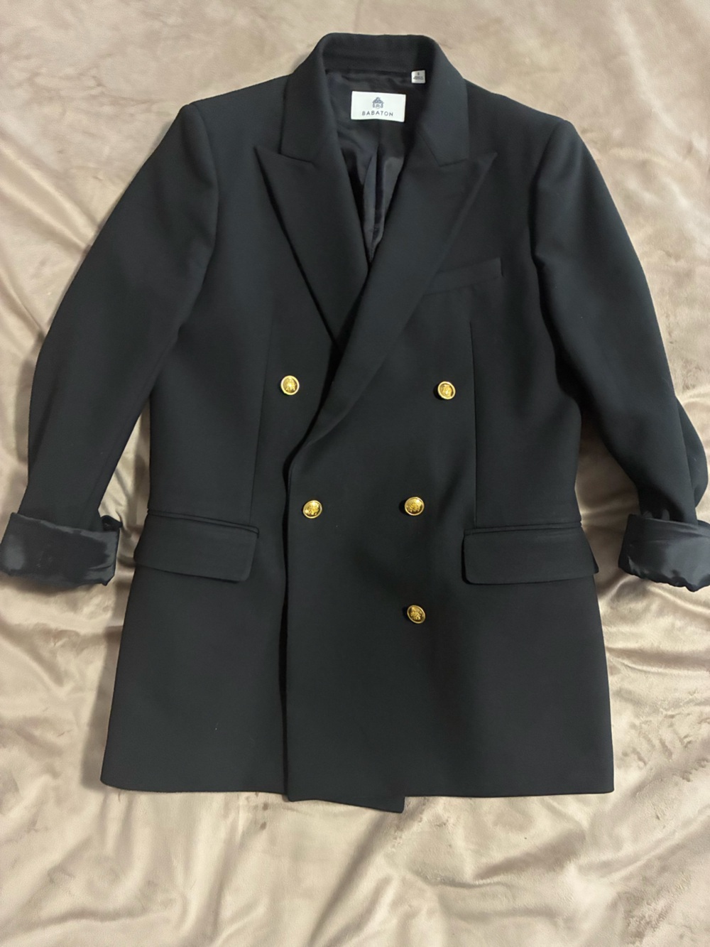 Babaton Black Double-Breasted Suit Jacket with Gold Buttons